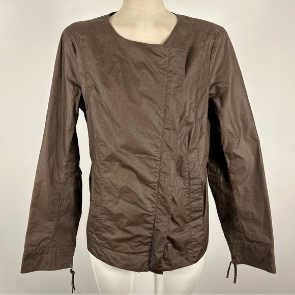 EILEEN FISHER Womens WAXED COTTON MOTO JACKET brown M - Picture 3 of 11